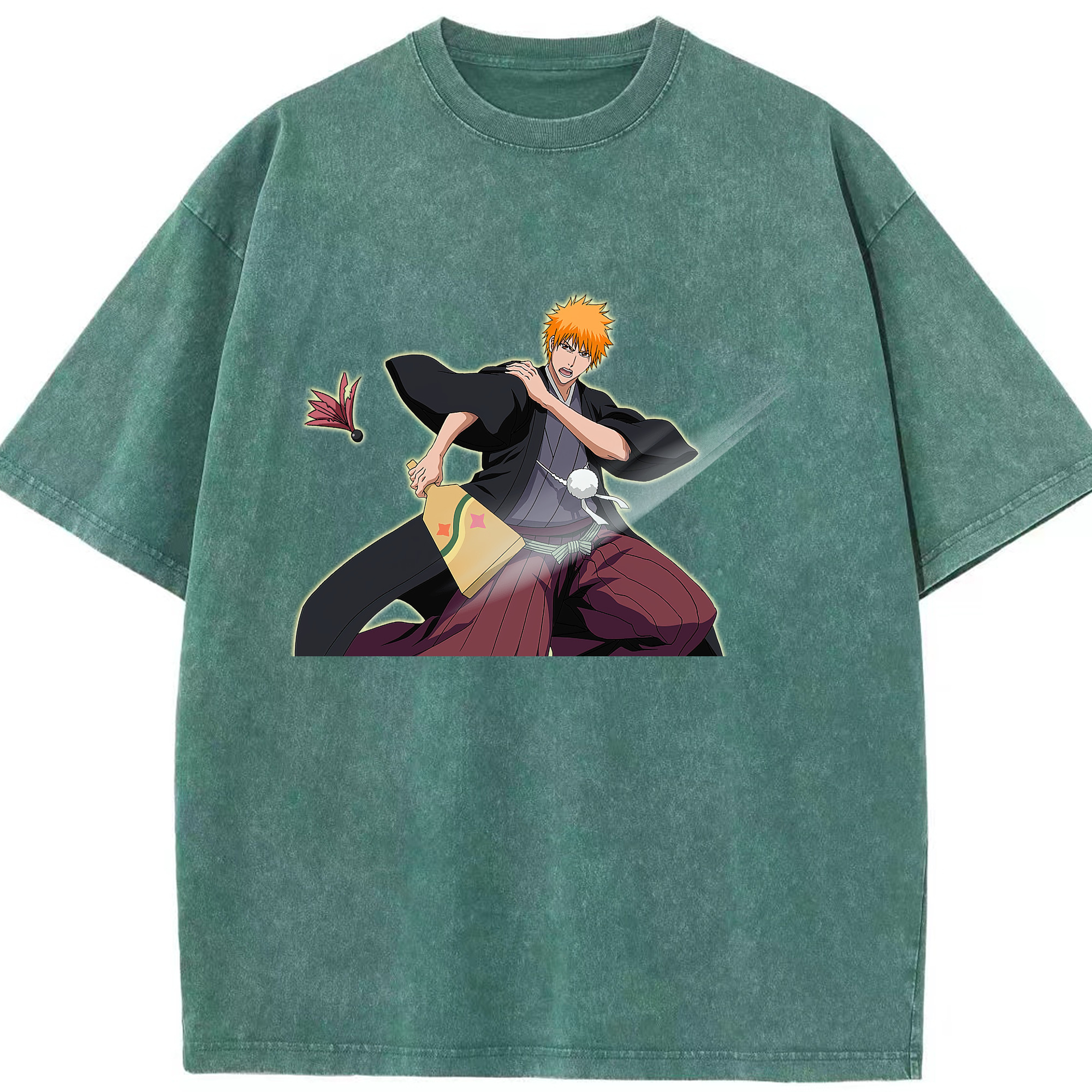 （画像用） ブリーチ 黒崎一護（くろさき いちご）BLEACH Kurosaki Ichigo 綿100% ヴィンテージ風 半袖Tシャツ（フロントプリント）